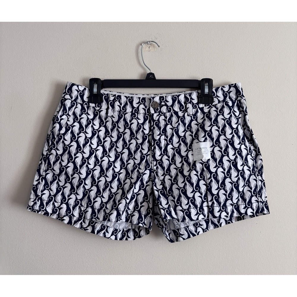 NWOT Old Navy Shorts Womens 8 Seahorse Coastal Beach Cotton White Blue